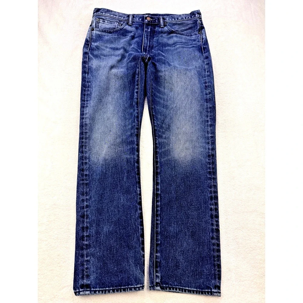 Levis 513 Jeans Men 34x30 Blue Slim Straight Stretch Whisker Distress Denim